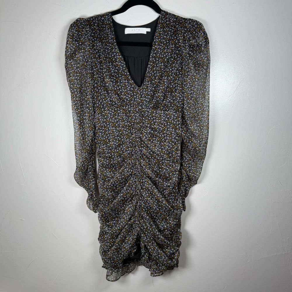 ASTR The Label Black Disty Floral Rouched Dress Size Small